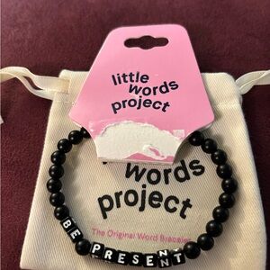 Words Project Black Beaded Bracelet with Pouch